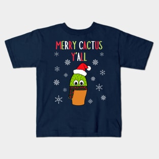 Merry Cactus Y'all - Cute Cactus With Christmas Scarf Kids T-Shirt